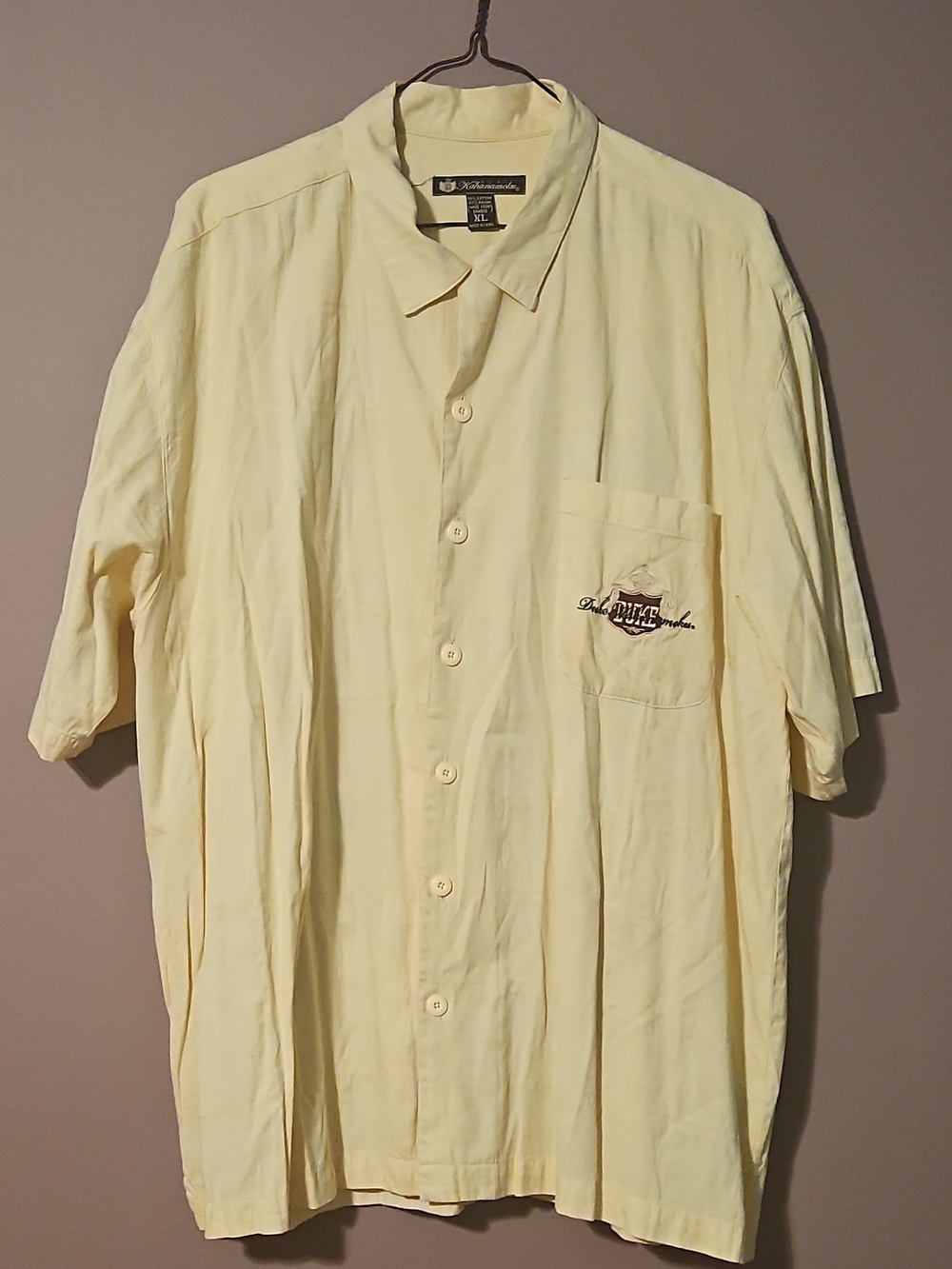 Vintage-Style Pale Yellow Short-Sleeve Button-Down Shirt -